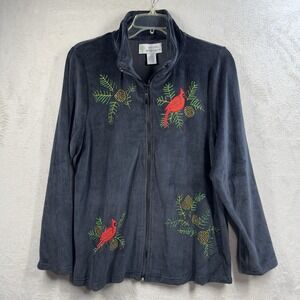 Natural Impressions Velour Jacket Women's‎ L Cardinal Christmas Winter Sparkle